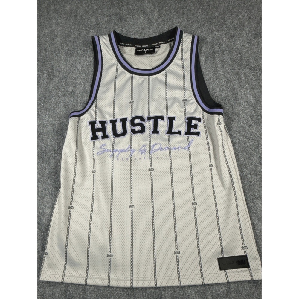 Supply & Demand Hustle Basketball Jersey Mens Small Gray Purple Mesh Streetwear